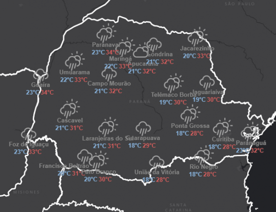 Previsão de semana com chuvas e temperaturas elevadas no Oeste