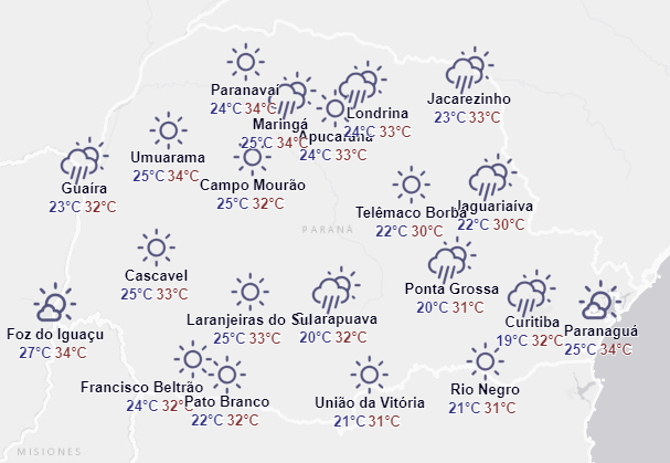 Confira a previsão do tempo para a região Oeste do Paraná
