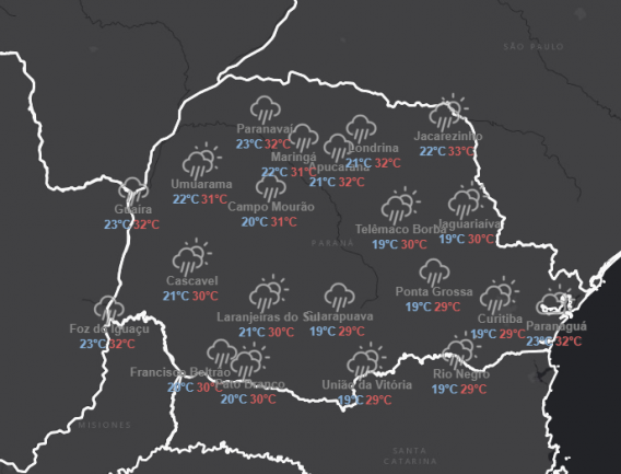 Previsão é de chuvas irregulares em todo o Paraná nesta sexta (18)