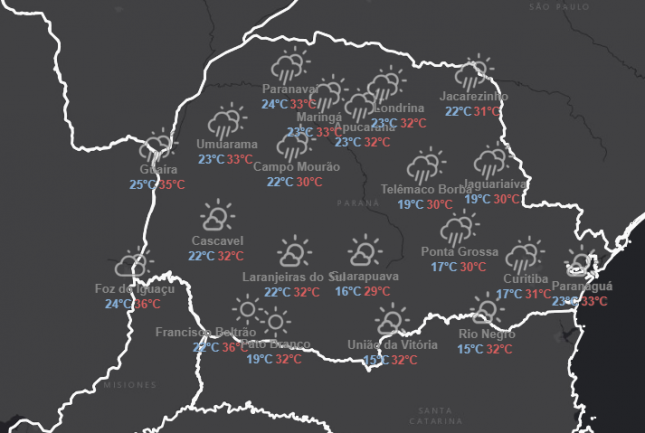Confira a previsão do tempo para a região Oeste do Paraná
