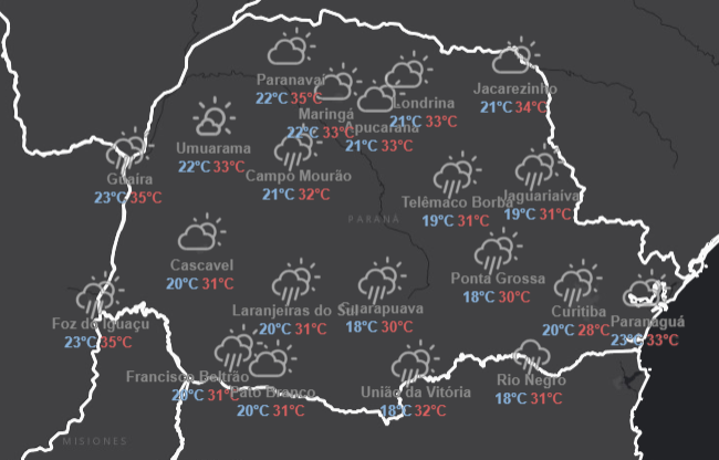 Confira a previsão do tempo para a região Oeste do Paraná
