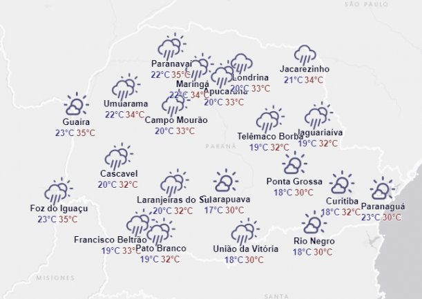 Confira a previsão do tempo para a região Oeste do Paraná