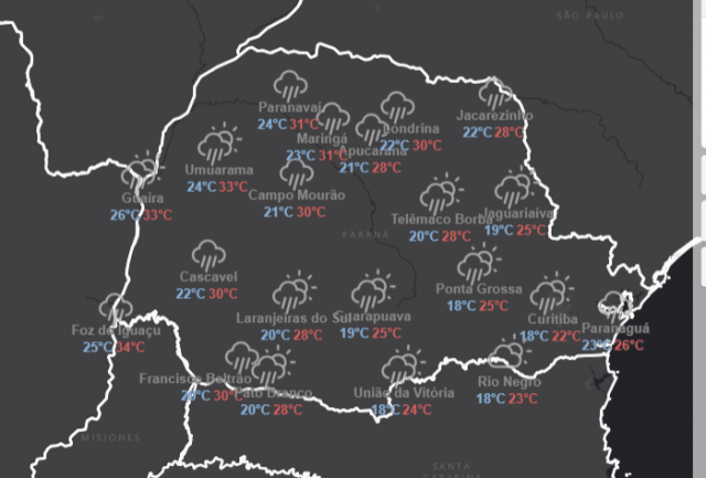 Fim de semana deve ser de tempo instável e temporais no Paraná