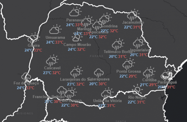 Previsão é de temporais na região Oeste nesta quinta (03)