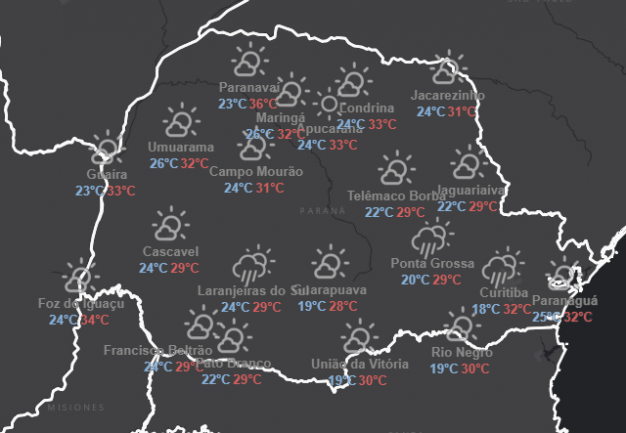 Clima típico de verão continua em todo o Paraná