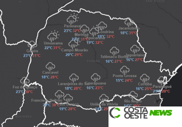 Terça-feira de tempo instável em todo o Paraná