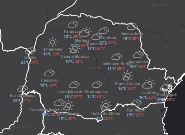Quinta-feira com temperatura agradável e sem chuva no Oeste