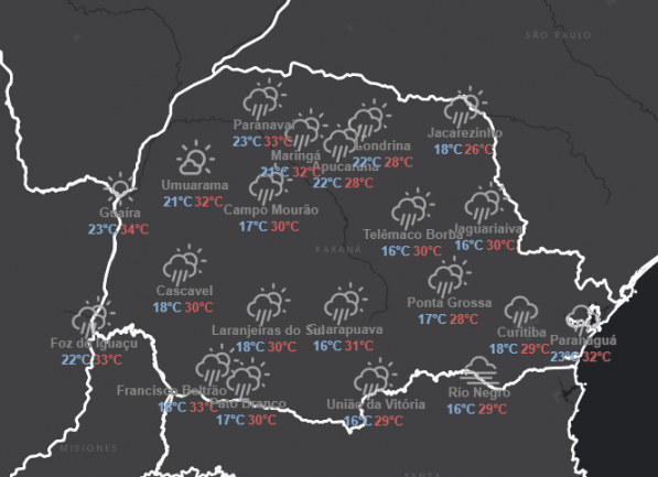 Tempo segue instável no Paraná e há previsão de temporais 