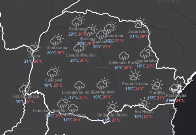 Instabilidade continua e temperaturas seguem mais agradáveis no Paraná