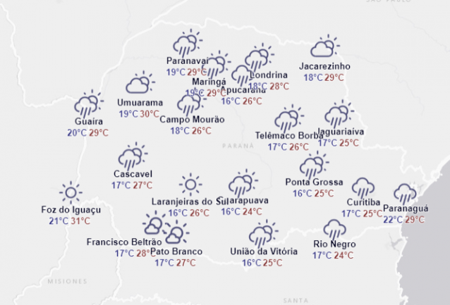 Confira a previsão do tempo para a região Oeste do Paraná