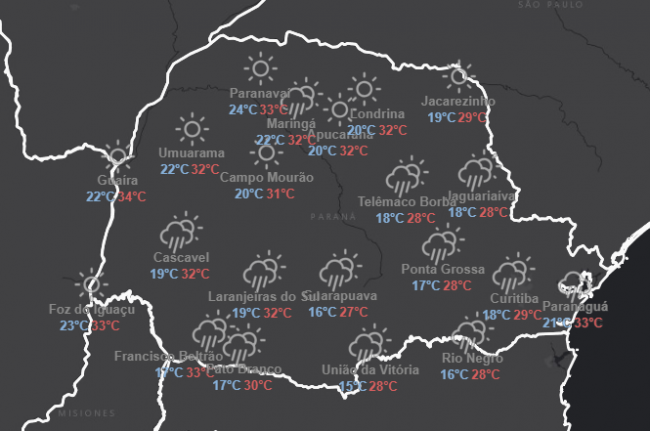 Quinta-feira tem previsão de pancadas rápidas de chuva no Oeste