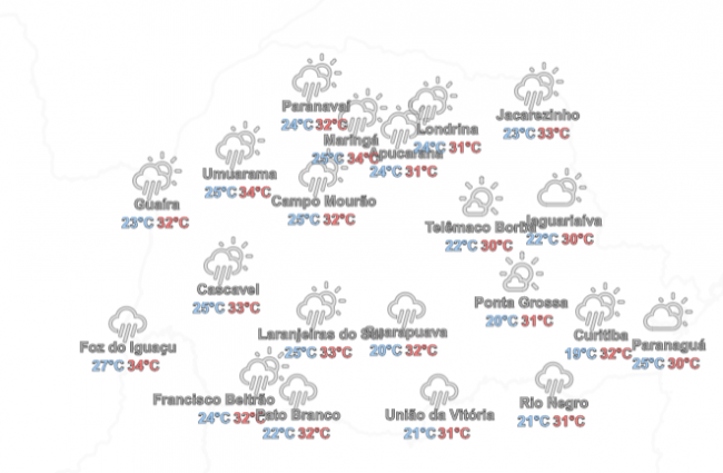 Frente fria traz chuva e faz temperaturas baixarem no Paraná
