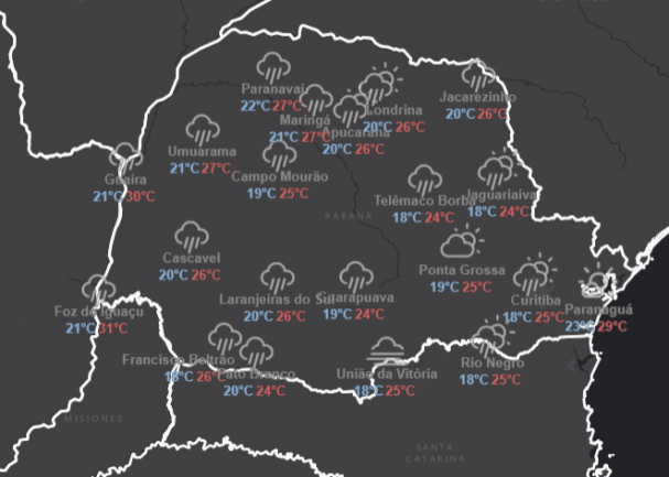 Previsão é de mais um dia chuvoso no Paraná
