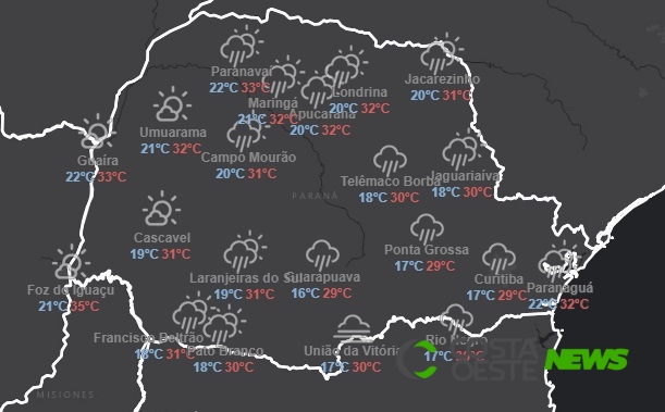 Frente fria avança sob o Paraná, risco de temporais
