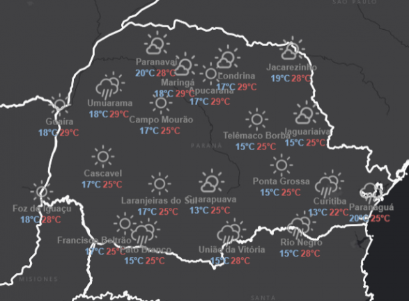 Previsão é de tempo bom e temperaturas amenas na região Oeste
