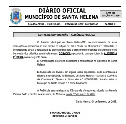 Audiência Pública desta terça-feira irá deliberar sobre remoção de árvores no Balneário Terras das Águas