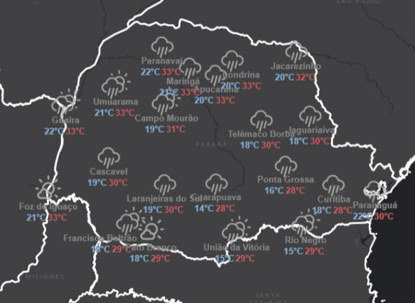 Instabilidade continua e provoca chuvas em todo o Paraná