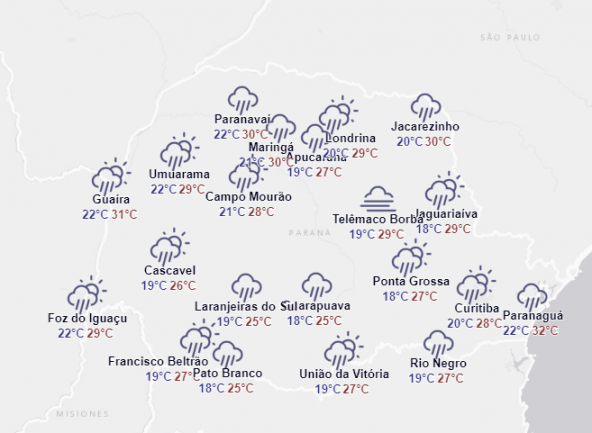 Confira a previsão do tempo para a região Oeste do Paraná