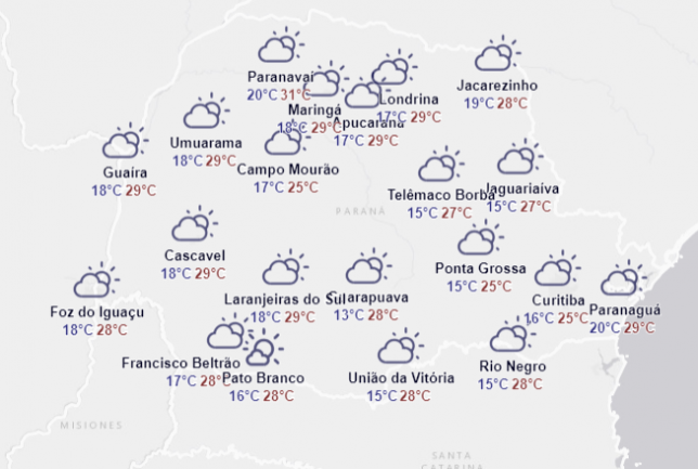 Dia nublado no Oeste sem previsão de chuva significativa