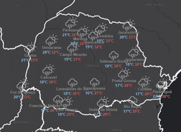 Quarta-feira com temperaturas elevadas e pancadas de chuva na região Oeste