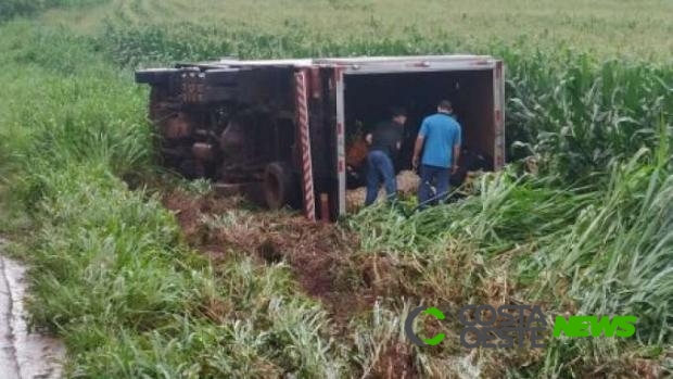 Ao desviar de buraco, motorista tomba caminhão na PR 182