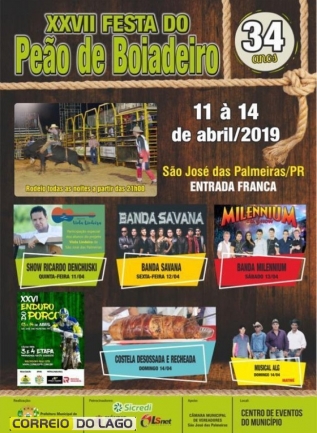 27ª Festa do Peão de Boiadeiro de São José das Palmeiras segue até o domingo