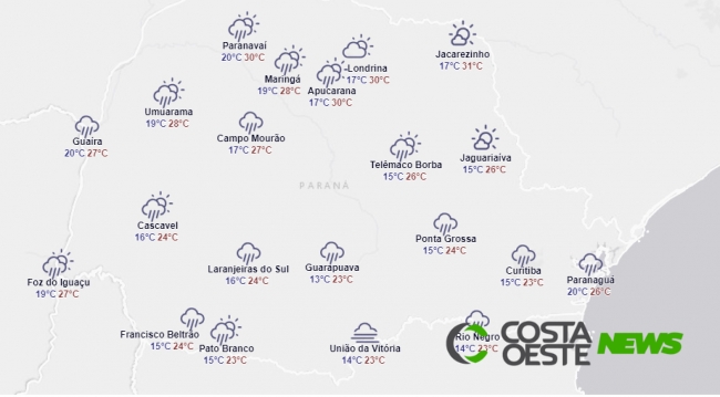 Semana inicia chuvosa em todo Paraná