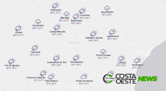 Chuva forte e queda das temperaturas no oeste