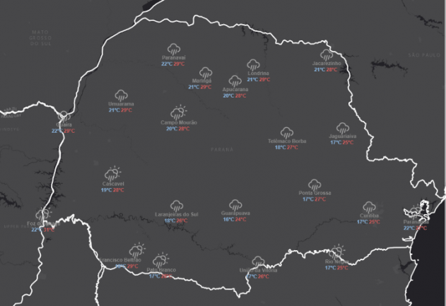 Instabilidade se aproxima e provoca pancadas de chuva em todo o Paraná no fim de semana