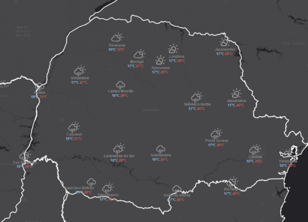 Aproximação de frente fria pode causar temporais no Paraná