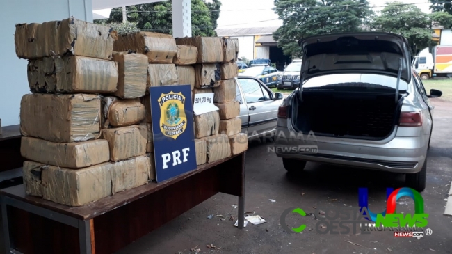PRF prende morador de Guaíra com meia tonelada de maconha em carro roubado