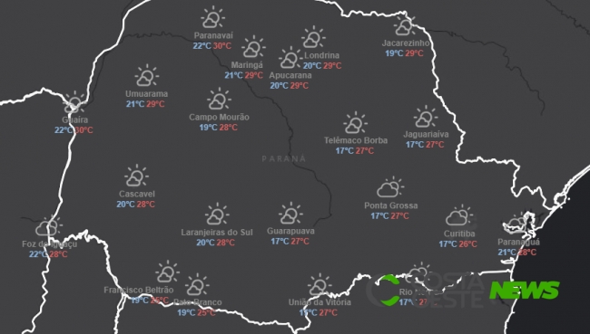 Chuva prevista pra todo dia no oeste