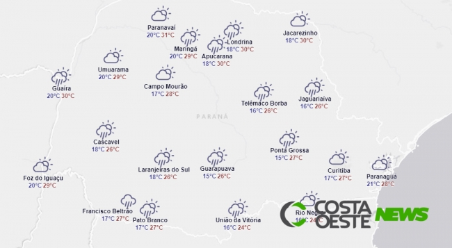 Trovoadas isoladas entre tarde e noite no oeste