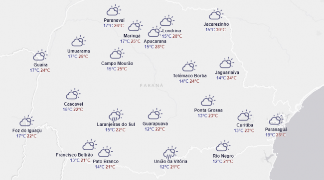 Chuvas e inicio da queda da temperatura no oeste