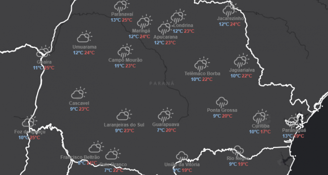 Início de semana com tempo instável na maior parte do Paraná