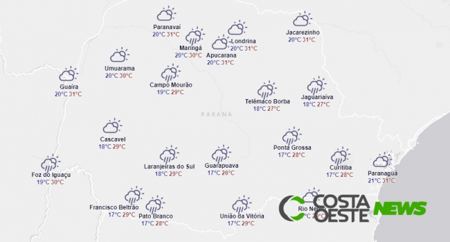 Temperaturas ainda seguem altas no sábado (04) no Paraná