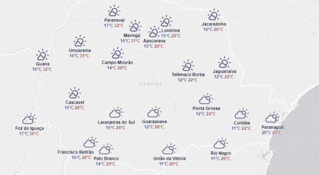 Tempo estável em todo Paraná