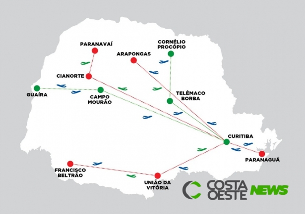 Paraná ganha 10 novas rotas de voos espalhadas pelo Estado