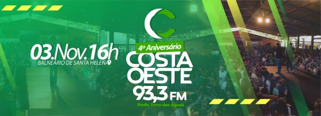 Confirmadas as primeiras atrações do 4º aniversário Costa Oeste 93.3 FM. Confira