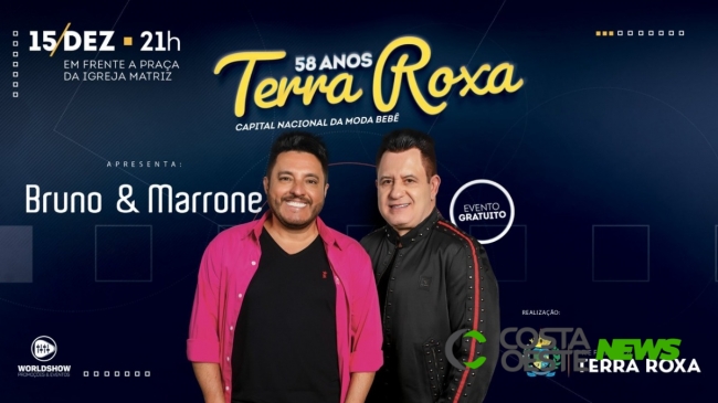Aniversário da cidade Terra Roxa terá show gratuito com Bruno e Marrone  
