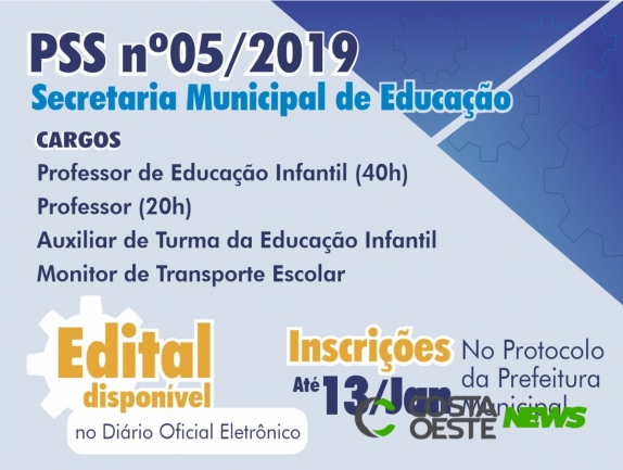 Inscrições para PSS da Educação seguem até segunda-feira, 13