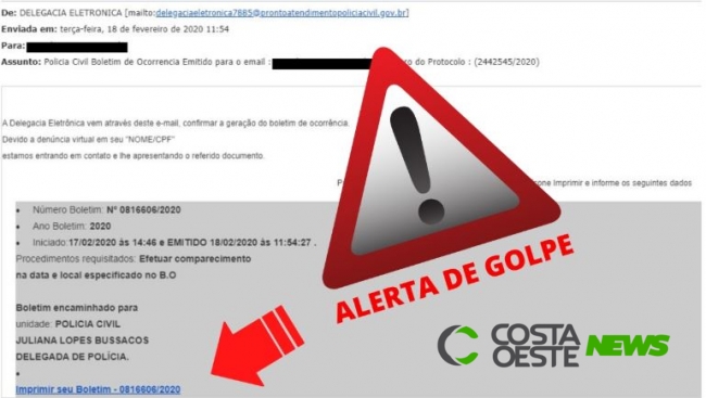 Polícia Civil alerta golpe para clonagem de dados através de e-mail falso
