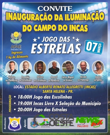 Incas promove Jogo das Estrelas, evento que marcará a inauguração das luzes do estádio. Participe!