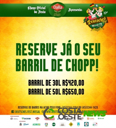 Reservas de Barris para a 19ª Deutsches Fest de Missal estarão disponíveis nesta terça-feira