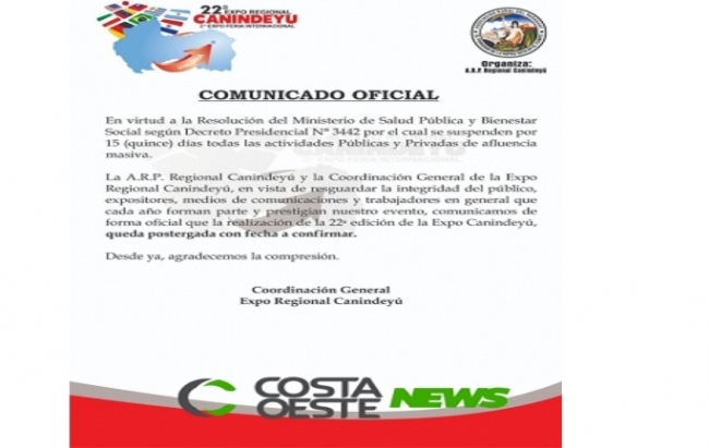 Expo Regional Canindeyú é adiada