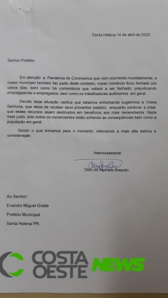Santa-helenense protocola ofício pedindo para que lideranças políticas abdiquem de seus salários
