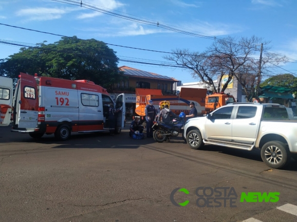 Acidente entre moto e camionete deixa motociclista ferido em Santa Helena; vídeo