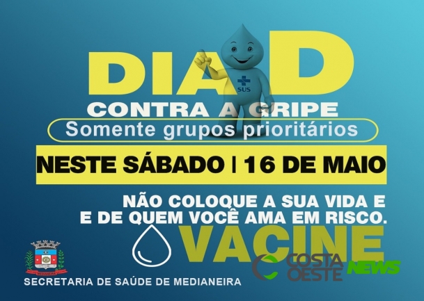 Dia D da campanha de vacina contra gripe acontece hoje (16) em Medianeira
