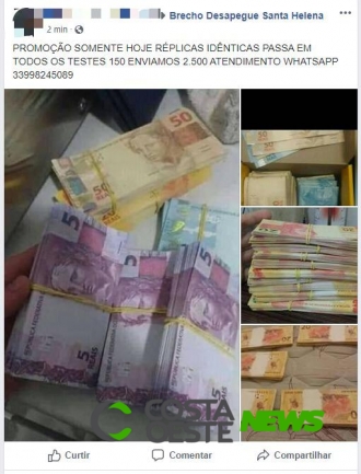 Polícia Civil de Santa Helena alerta para venda de cédulas falsas de dinheiro em grupos da rede social
