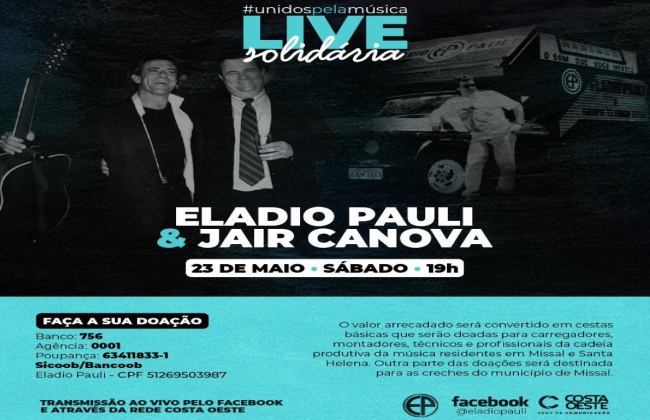Sábado (23) tem live de Eladio Pauli & Jair Canova na Rede Costa Oeste